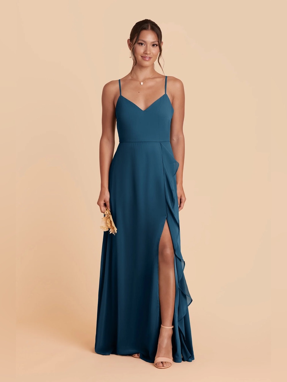 Birdy Grey Teresa Chiffon Maxi Bridesmaid Dress in Dark Teal Size Medium
